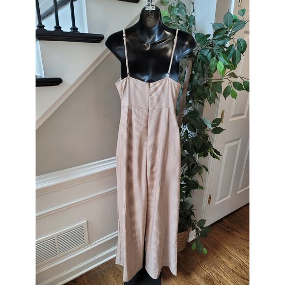 The Room Jumpsuit Women Medium Beige White Striped Cutout Wide Leg Sleeveless - Picture 8 of 12